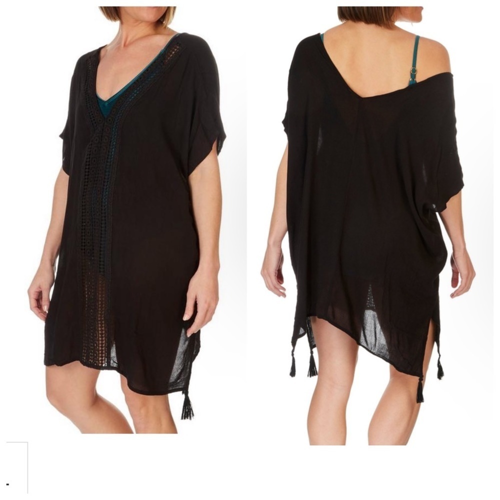 ✅ NWT Raviya Women’s Gauze Crochet Kaftan Swim Coverup short sleeve tunic size S